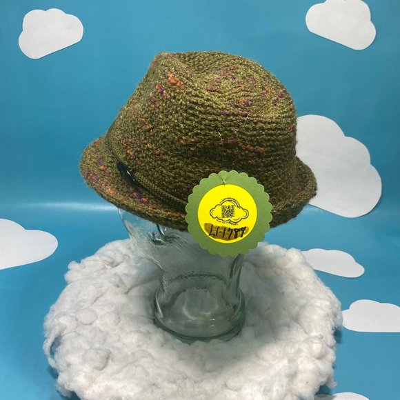 Y2K Style Green Boucle Fedora - Picture 2 of 11